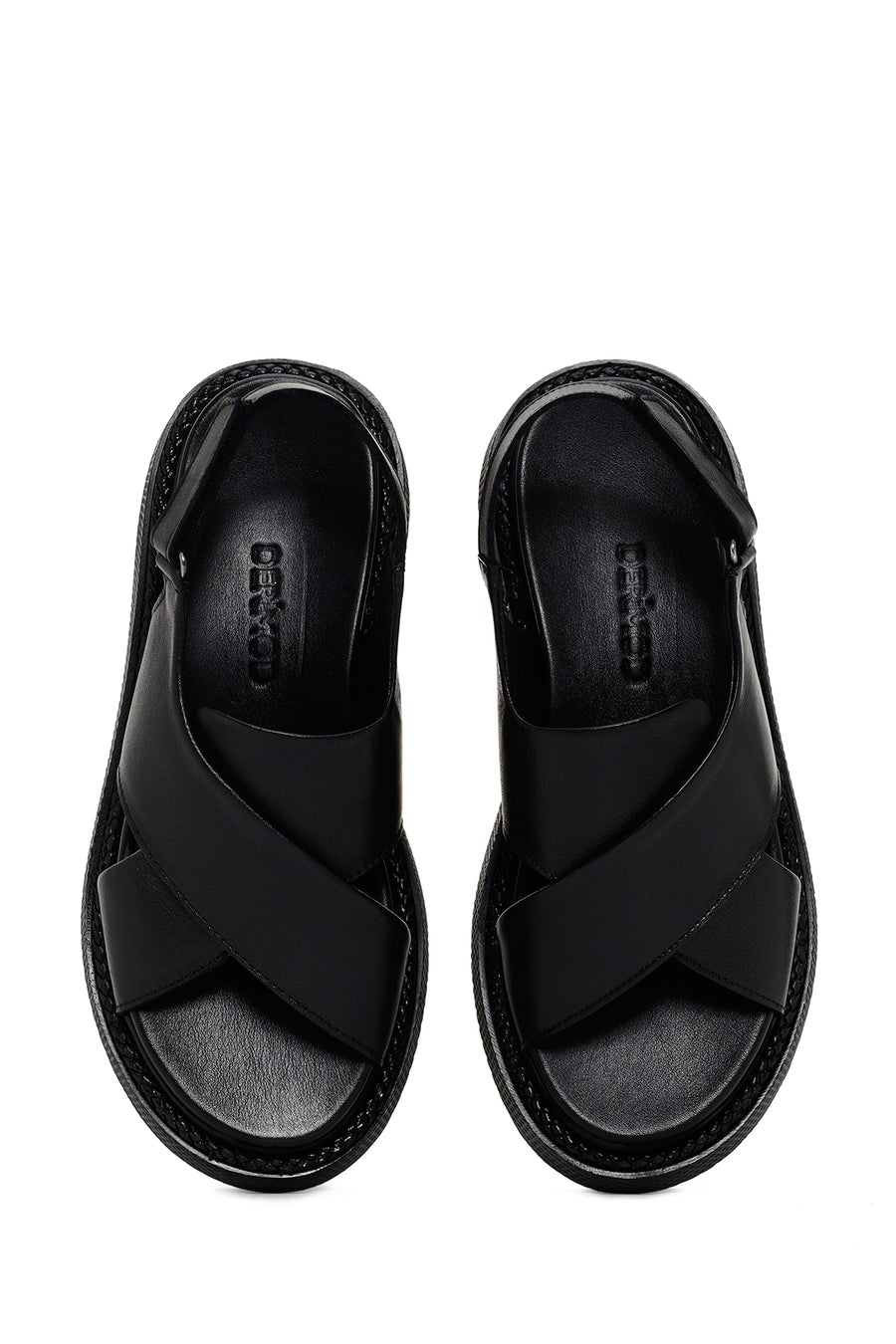 Kadın Siyah Bantlı Deri Comfort Sandalet