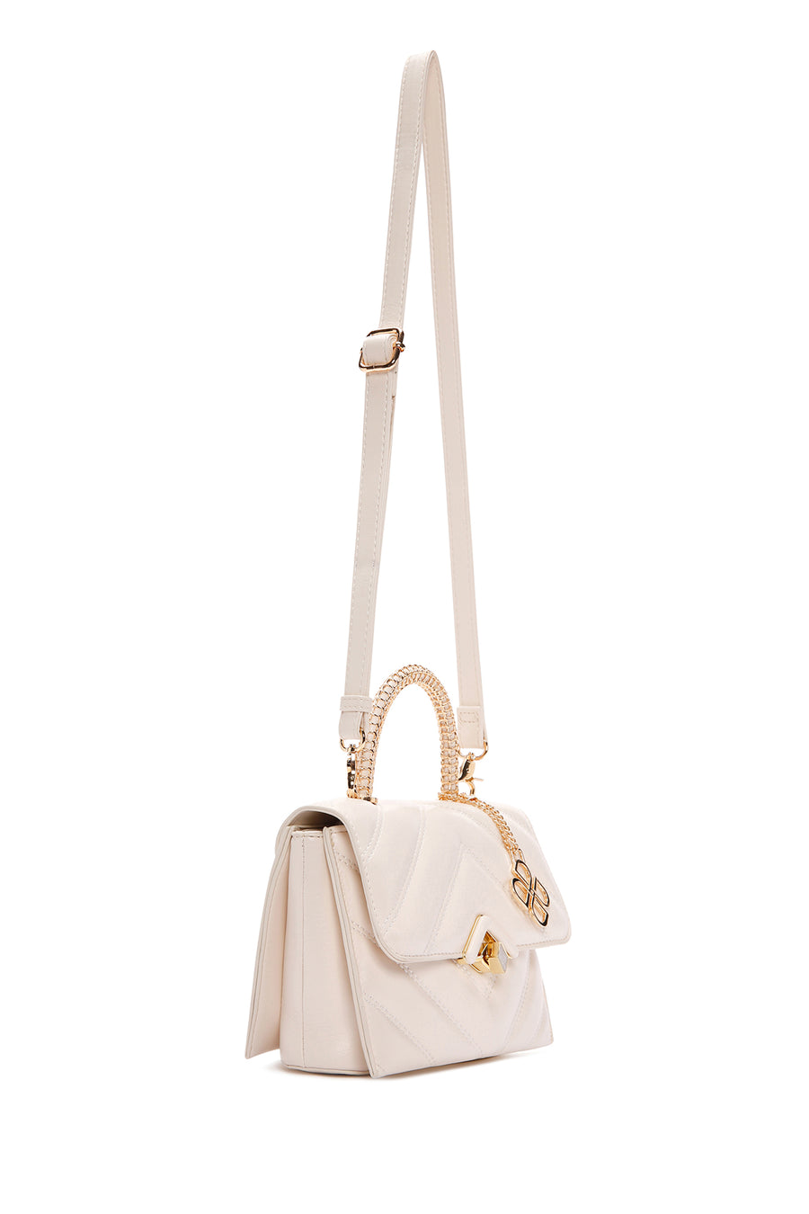 Women's Cream Long Strap Quilted Handbag