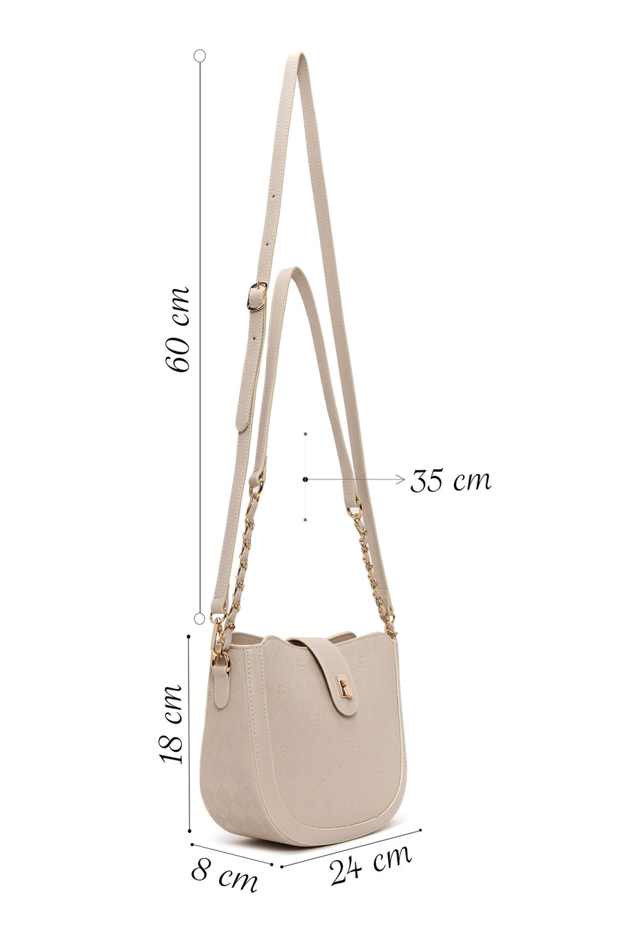 Woman Cream Long-Strap Printed Shoulder Bag