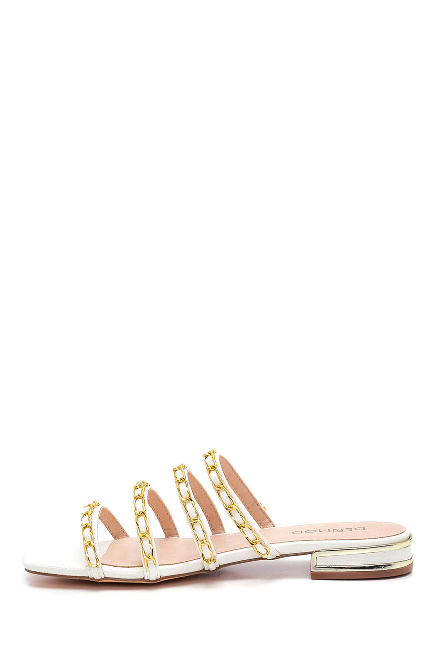 Women's White Chain Detailed Flat Slippers