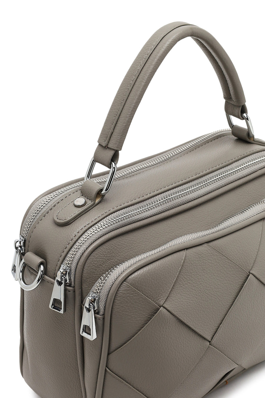 Women's Grey Long Strap Knitted Shoulder Bag