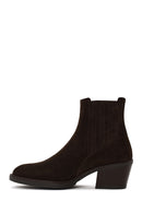Woman Brown Chunky-Heeled Suede Chelsea Boots | Derimod