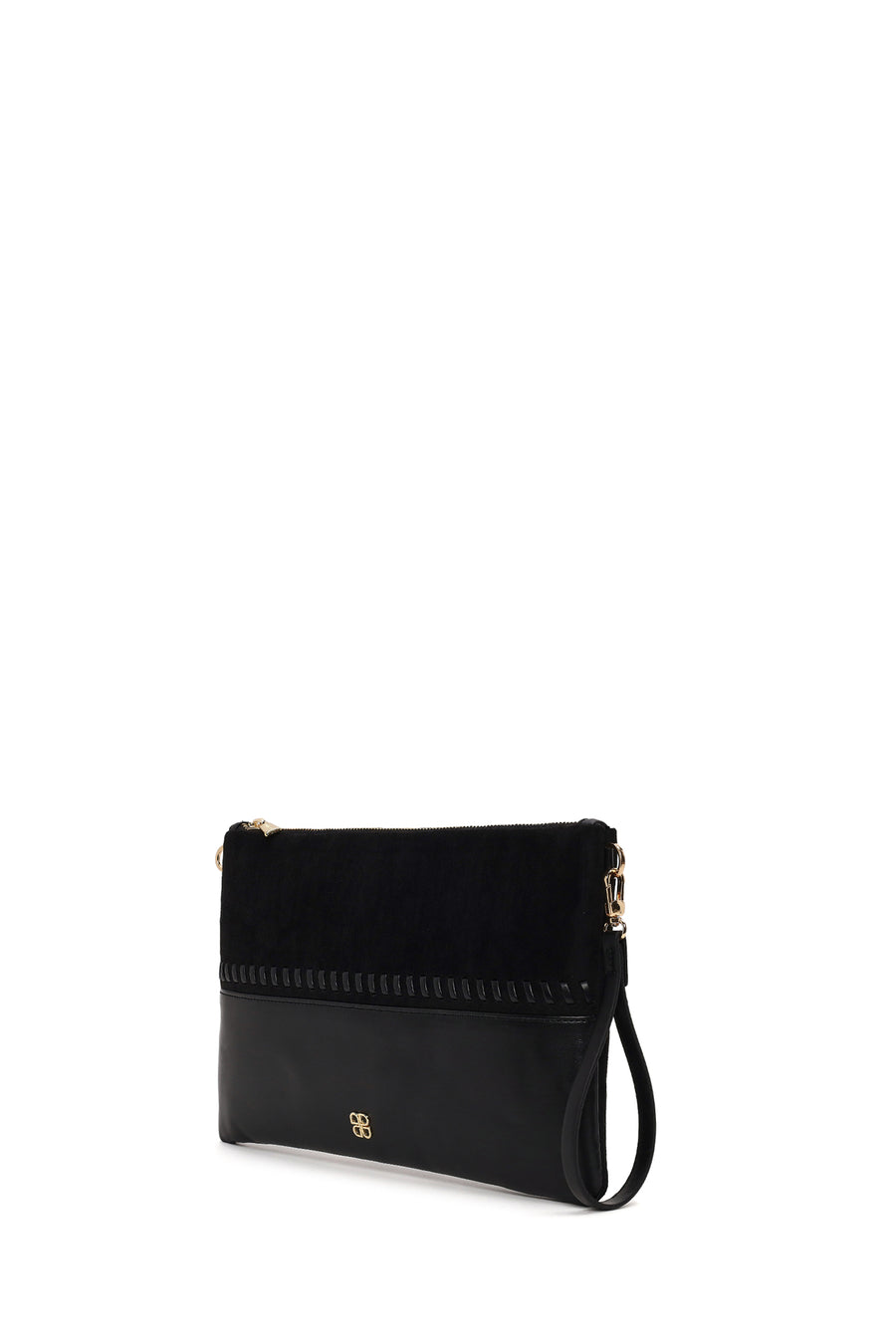 Woman Black Braided Chain-Strap Clutch Bag