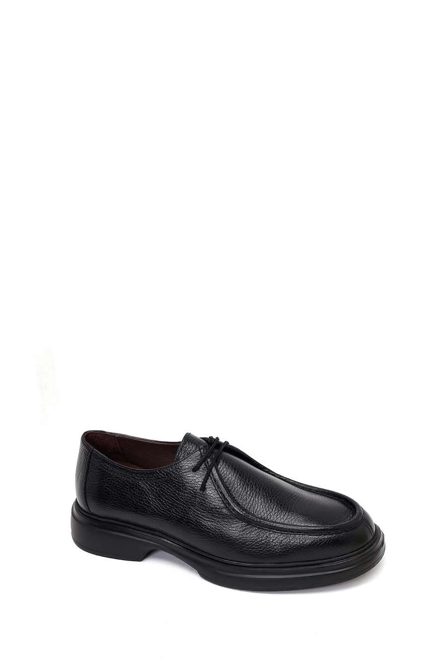 Male Black Lace-Up Thick-Soled Leather Casual Shoes