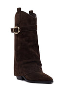 Woman Brown Chunky Heeled Suede Boots | Derimod