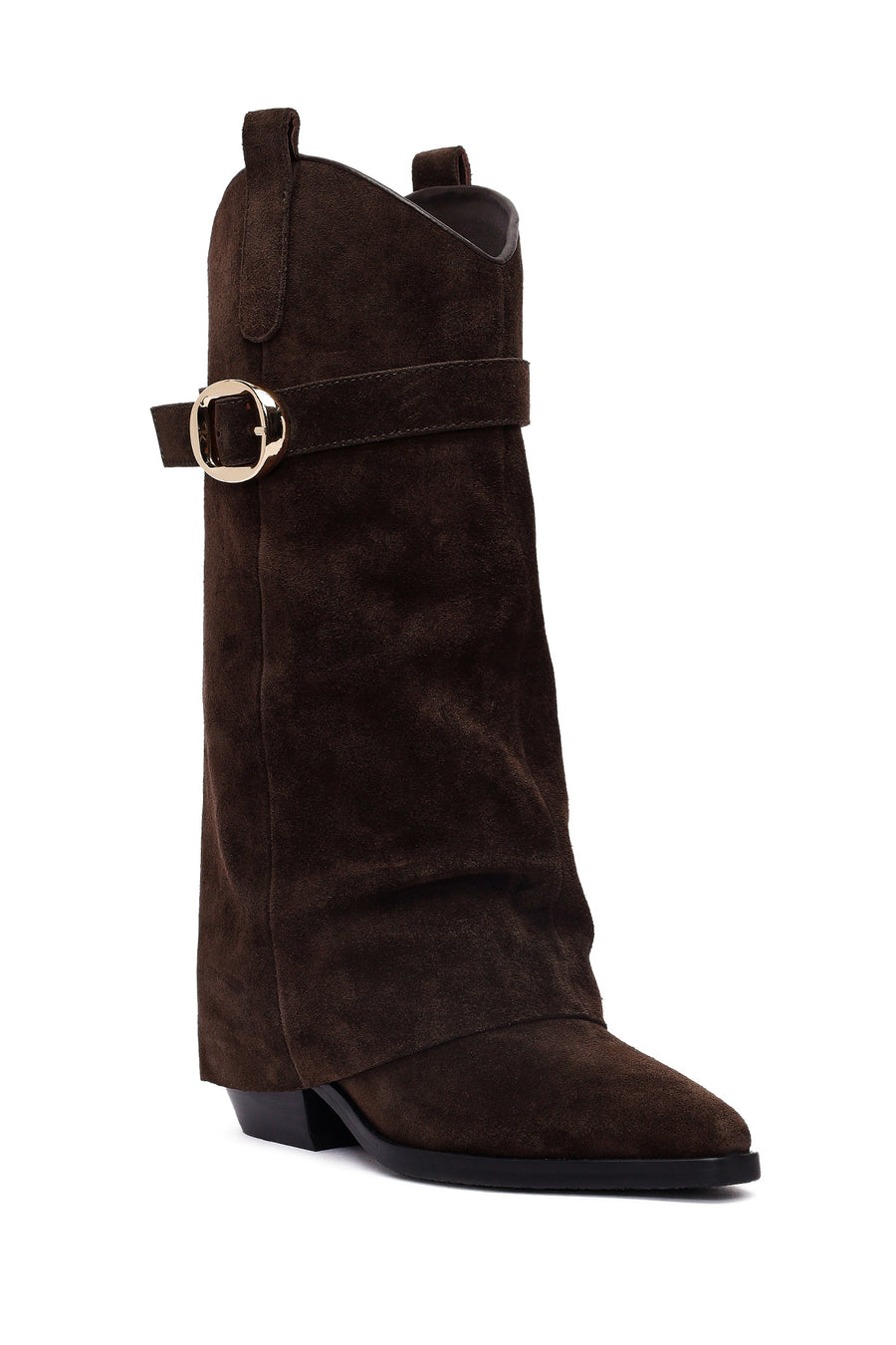Woman Brown Chunky Heeled Suede Boots