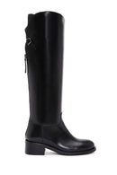 Women's Black Zippered Buckle Detailed Leather Boots | Derimod