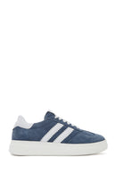 Women's Blue Lace-Up Chunky Sole Suede Leather Sneakers | Derimod