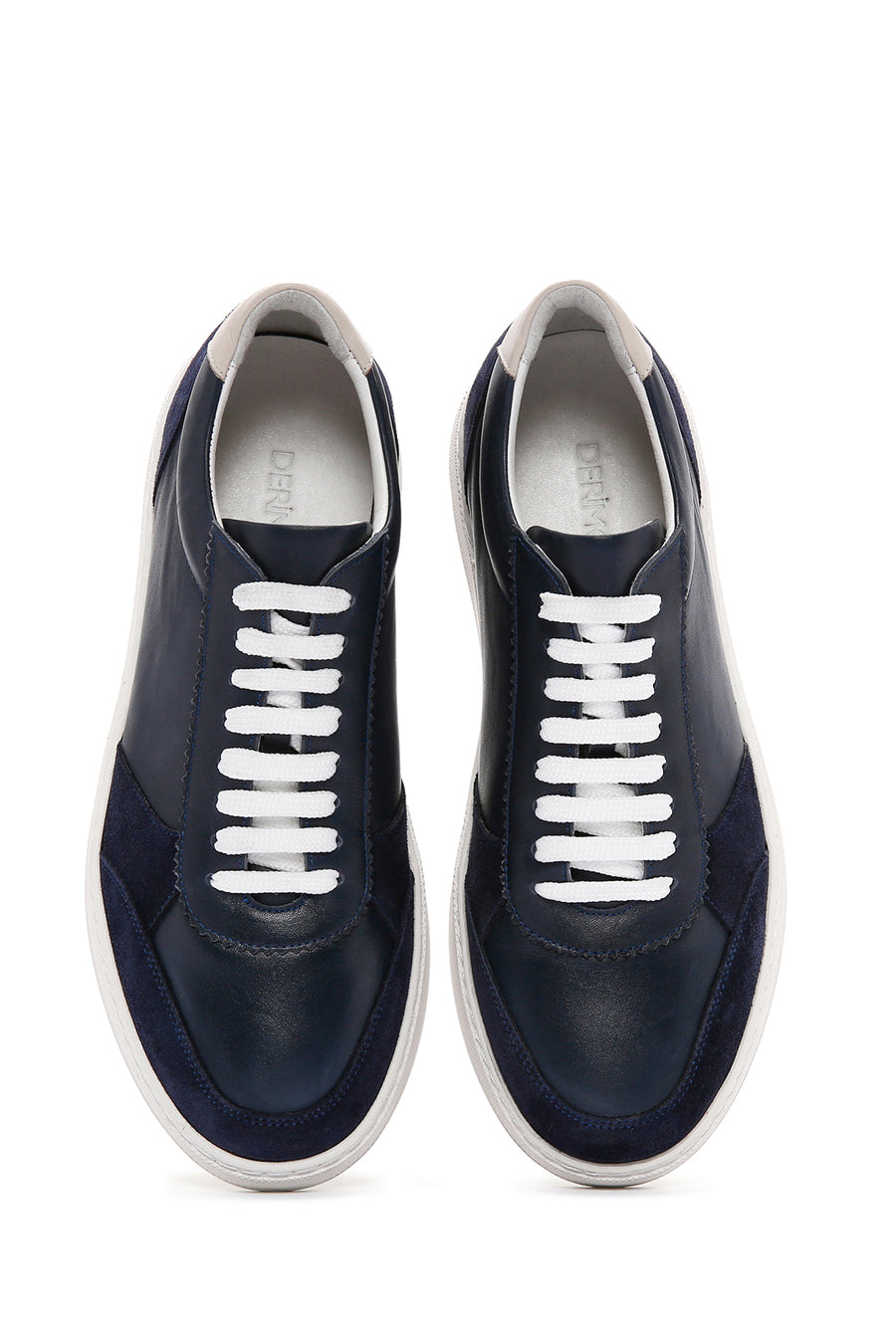 Erkek Lacivert Bağcıklı Deri Sneaker