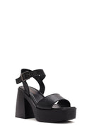 Women's Black Ankle Buckle Platform Chunky High Heel Leather Sandals | Derimod