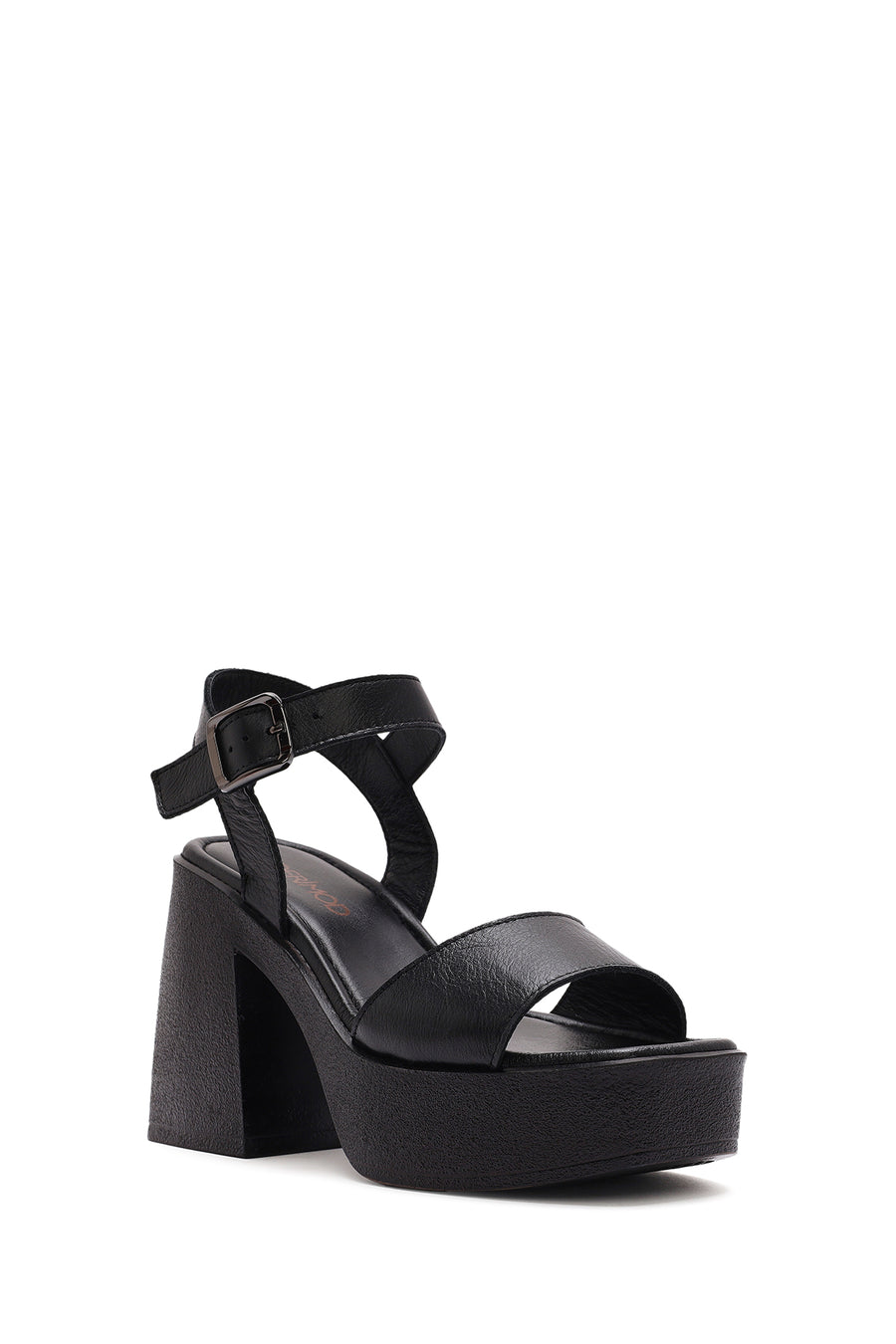 Women's Black Ankle Buckle Platform Chunky High Heel Leather Sandals