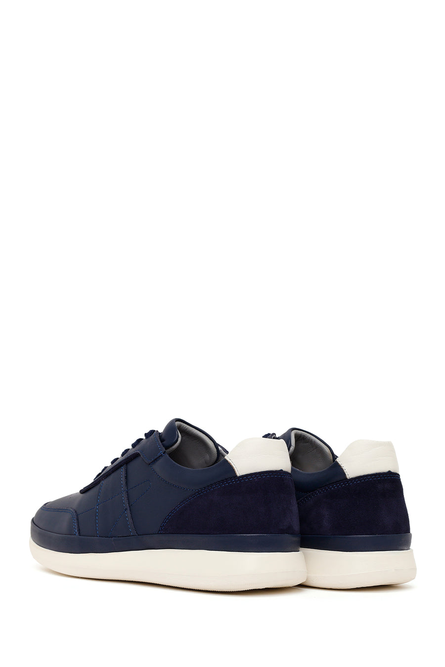 Erkek Lacivert Bağcıklı Deri Casual Sneaker