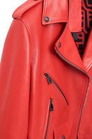 Newage Women's Red Slim-Fit Biker Leather Jacket | Derimod