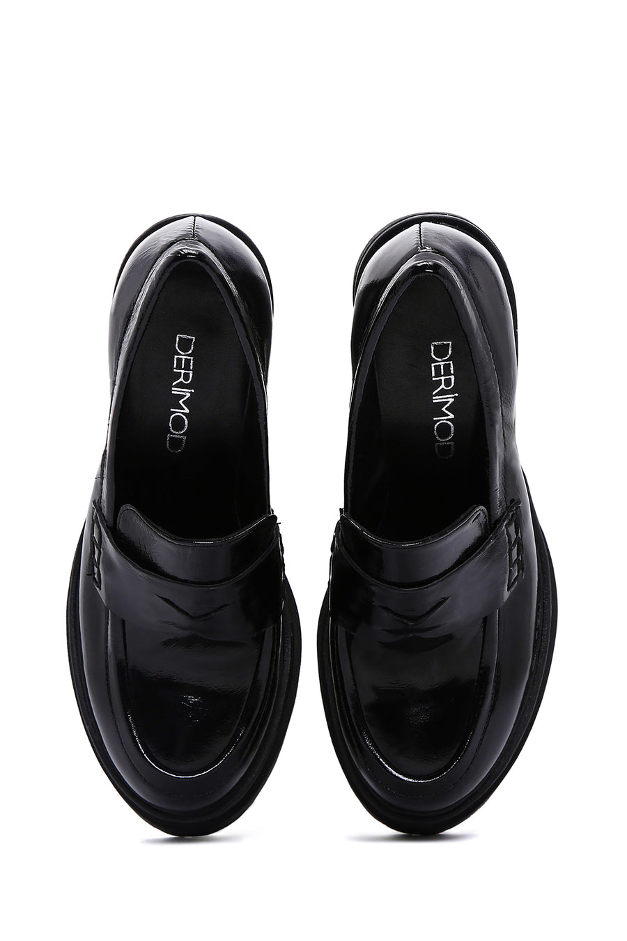 Women's Black Patent Leather Heeled Loafer