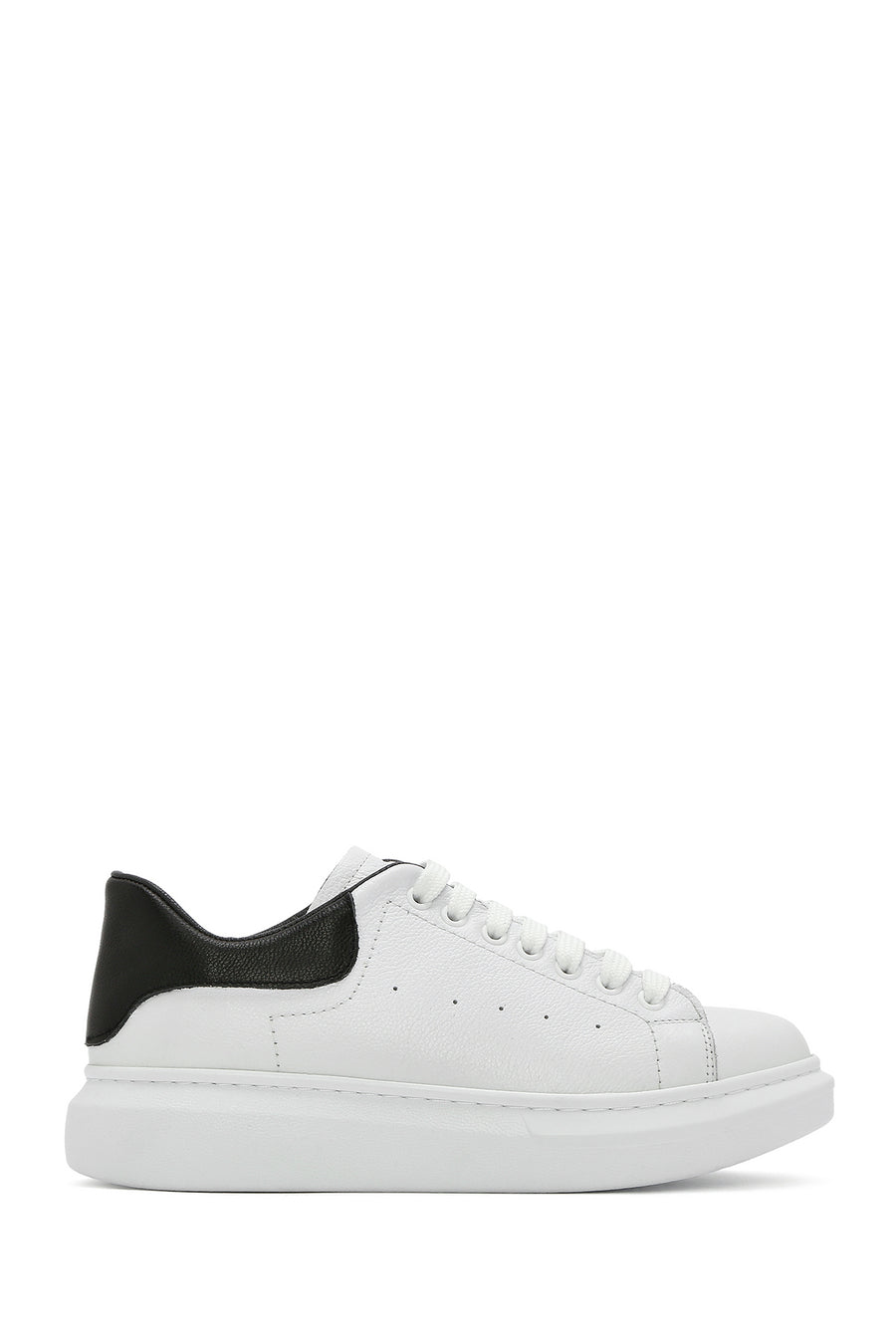 Men's White Lace-up Thick-Sole Leather Sneaker 25SFD752218 | Derimod
