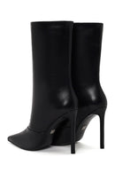 Woman Black High Thin Heeled Leather Boots | Derimod