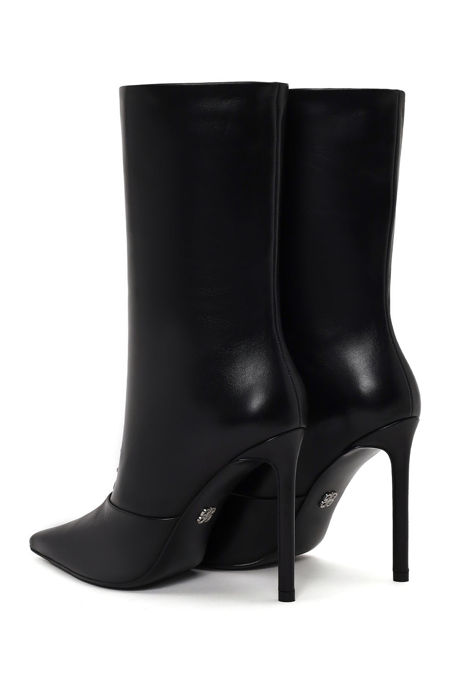 Woman Black High Thin Heeled Leather Boots