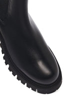 Woman Black Thick Sole Leather Chelsea Boots | Derimod