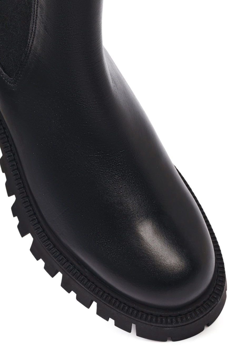Woman Black Thick Sole Leather Chelsea Boots