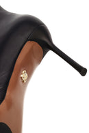 Women's Black Zippered Thin Heeled Leather Boot | Derimod
