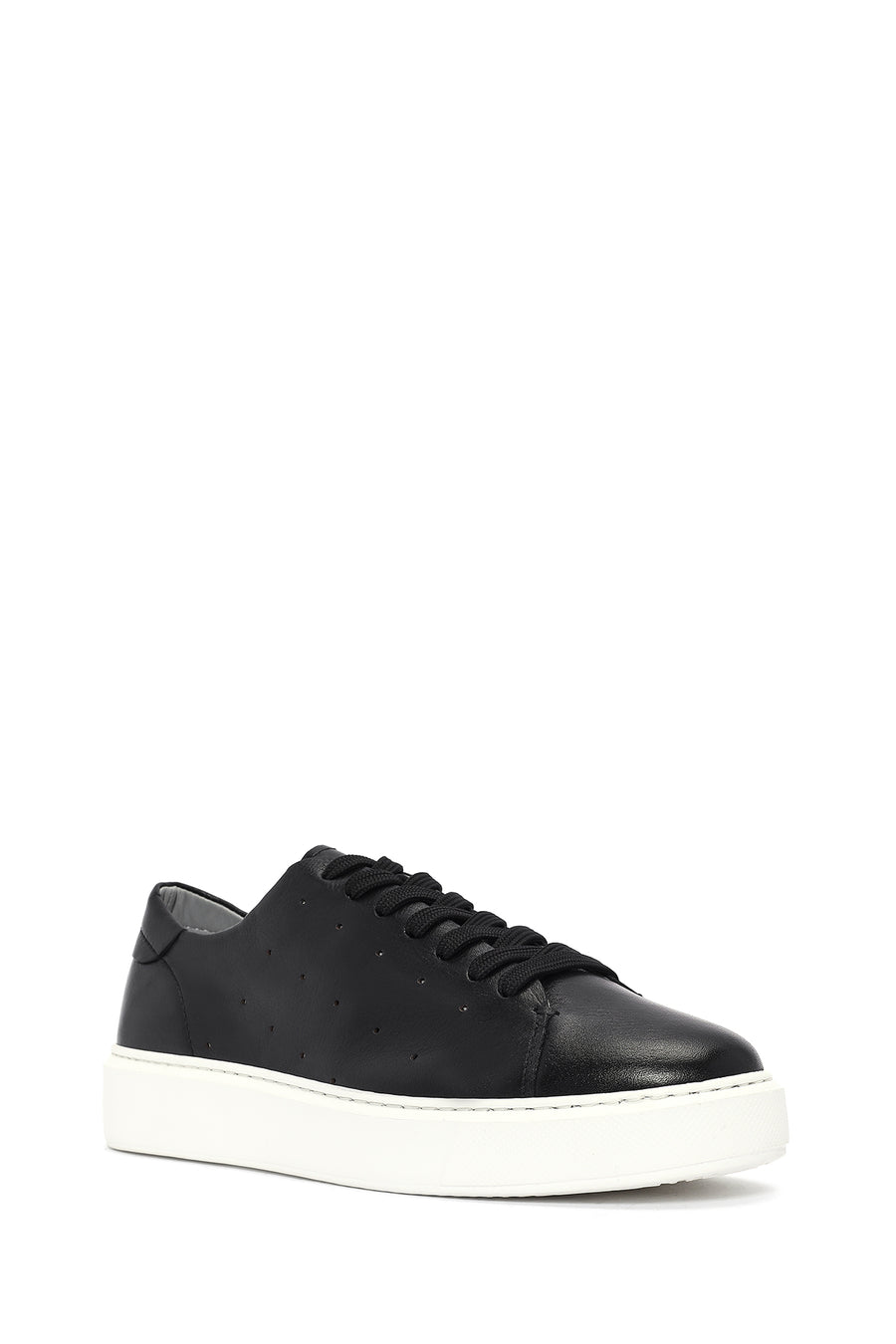 Erkek Siyah Bağcıklı Kalın Tabanlı Deri Sneaker