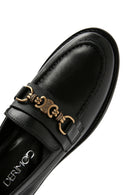 Women's Black Buckle Detailed Leather Masculine Loafer | Derimod