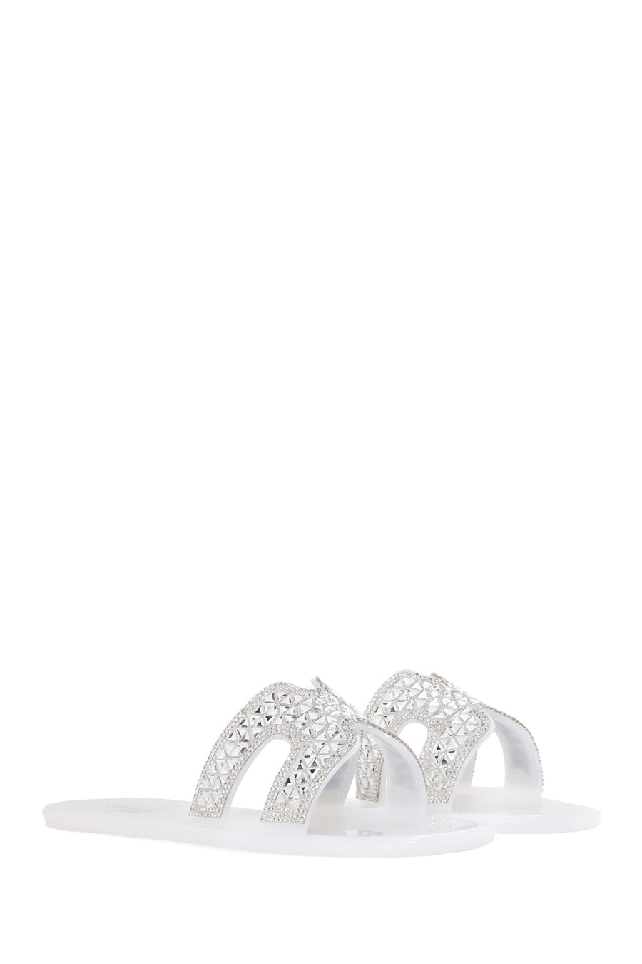 Women's White Stone Jelly Slippers