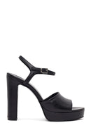 Women's Black Ankle Buckle Platform High Thick Heel Leather Sandals | Derimod