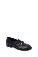 Woman Black Buckled Leather Masculine Loafer | Derimod
