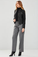 Tara Women's Black Short Leather Jacket | Derimod