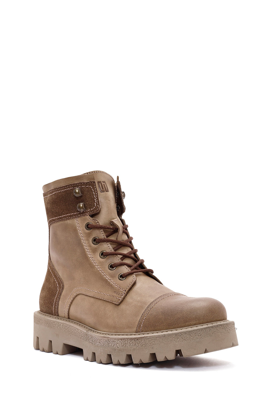 Men's Green Lace-Up Zipper Detailed Leather Casual Boots