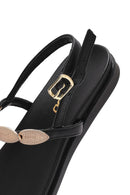Women's Black Buckle Thong Leather Sandals | Derimod