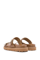 Women's Tan Double Buckle Slippers | Derimod