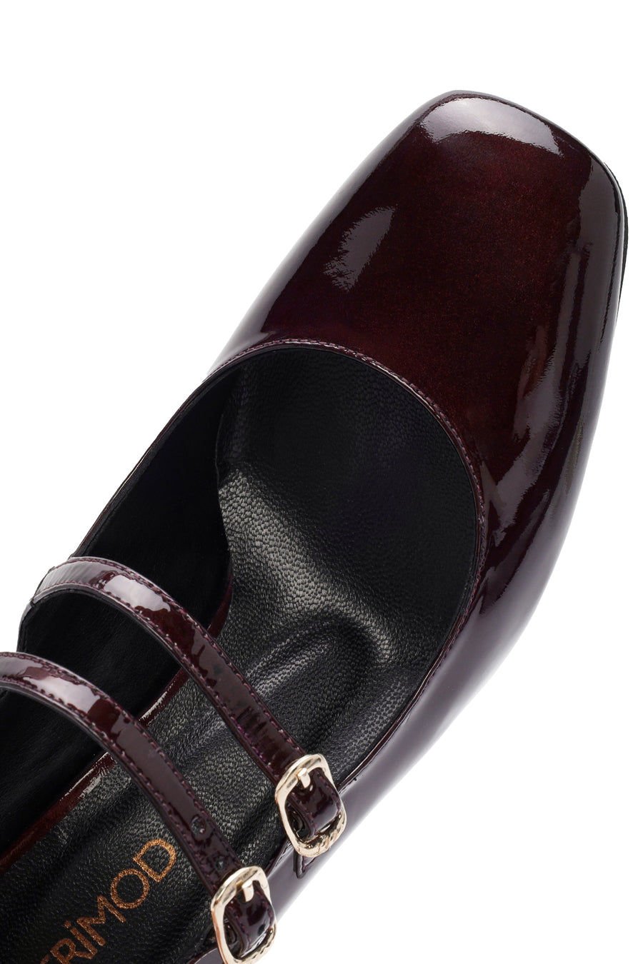 Women's Burgundy Double Buckled Thick Heeled Patent Leather Mary Jane Shoes