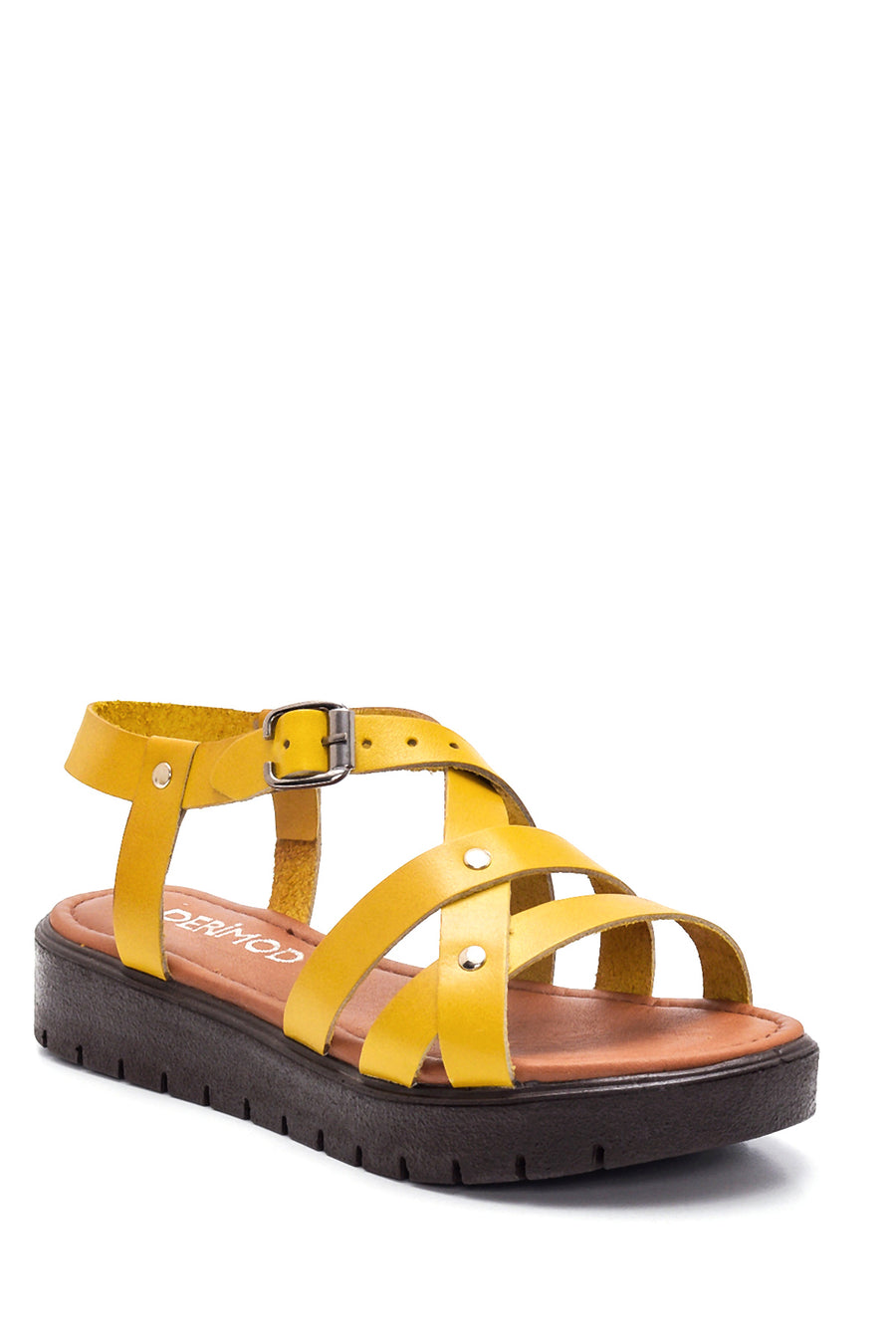 Women's Yellow Leather Flat Bodrum Sandals