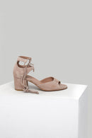 Suede Ankle Strap Powder Women's Heeled Leather Sandals | Derimod