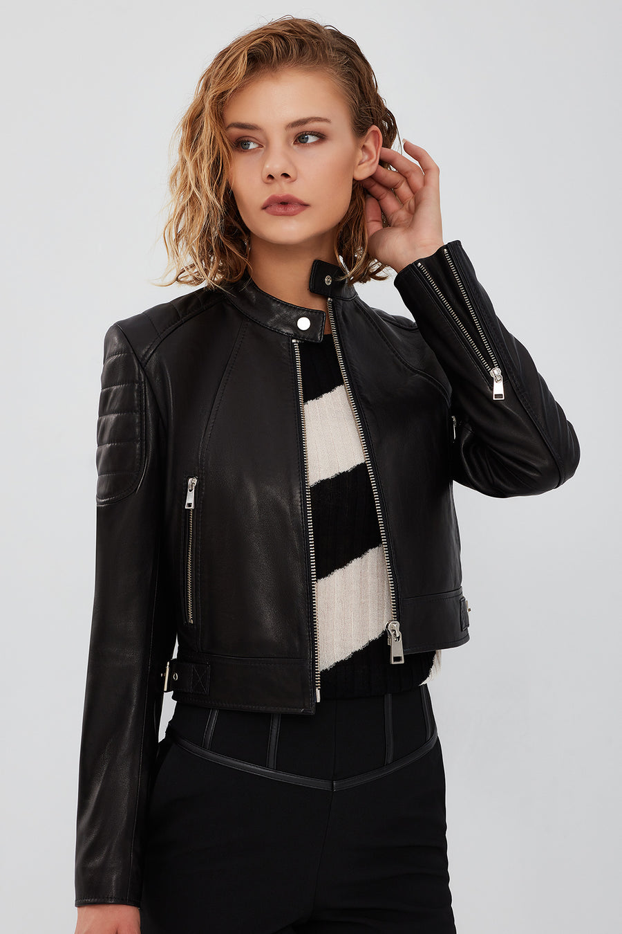 Darling Women's Black Sport Short Leather Coat