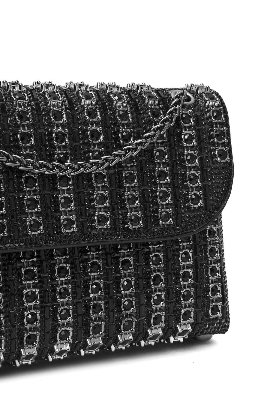 Women's Black Chain Strap Embellished Evening Bag