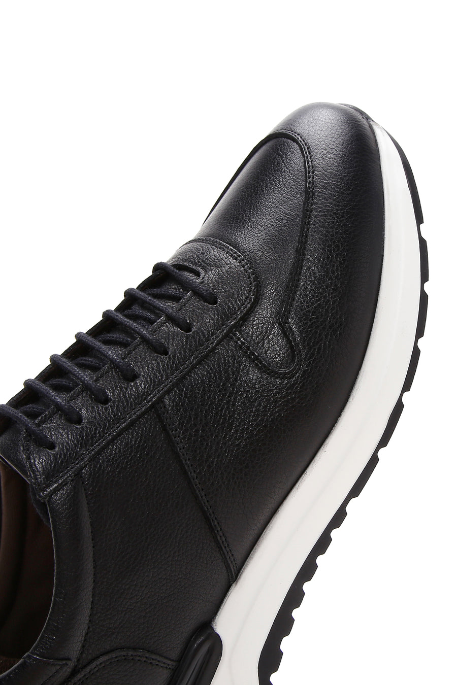 Erkek Siyah Bağcıklı Deri Casual Sneaker