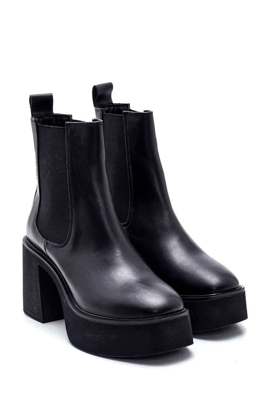 Women's Leather Platform Heeled Boots