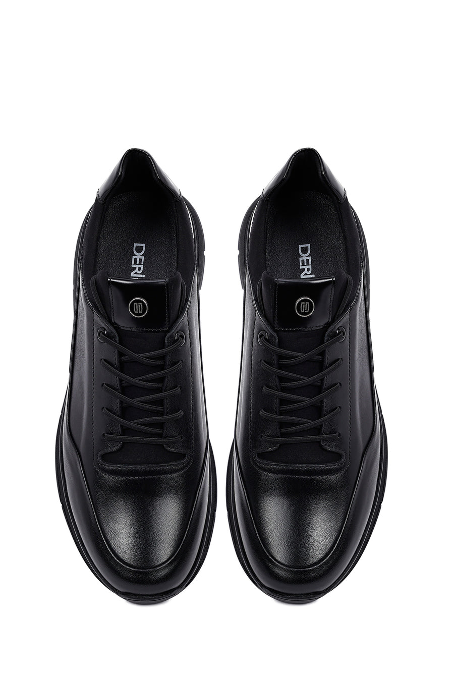 Men's Black Lace-Up Leather Casual Sneakers