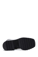 Women's Black Zippered Thick Heeled Leather Boots | Derimod