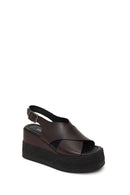 Woman Brown Ankle-Buckle Wedge-Heel Leather Sandal | Derimod