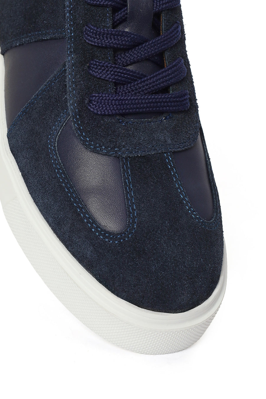 Erkek Lacivert Bağcıklı Deri Sneaker