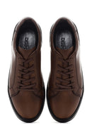 Erkek Kahverengi Bağcıklı Deri Sneaker | Derimod