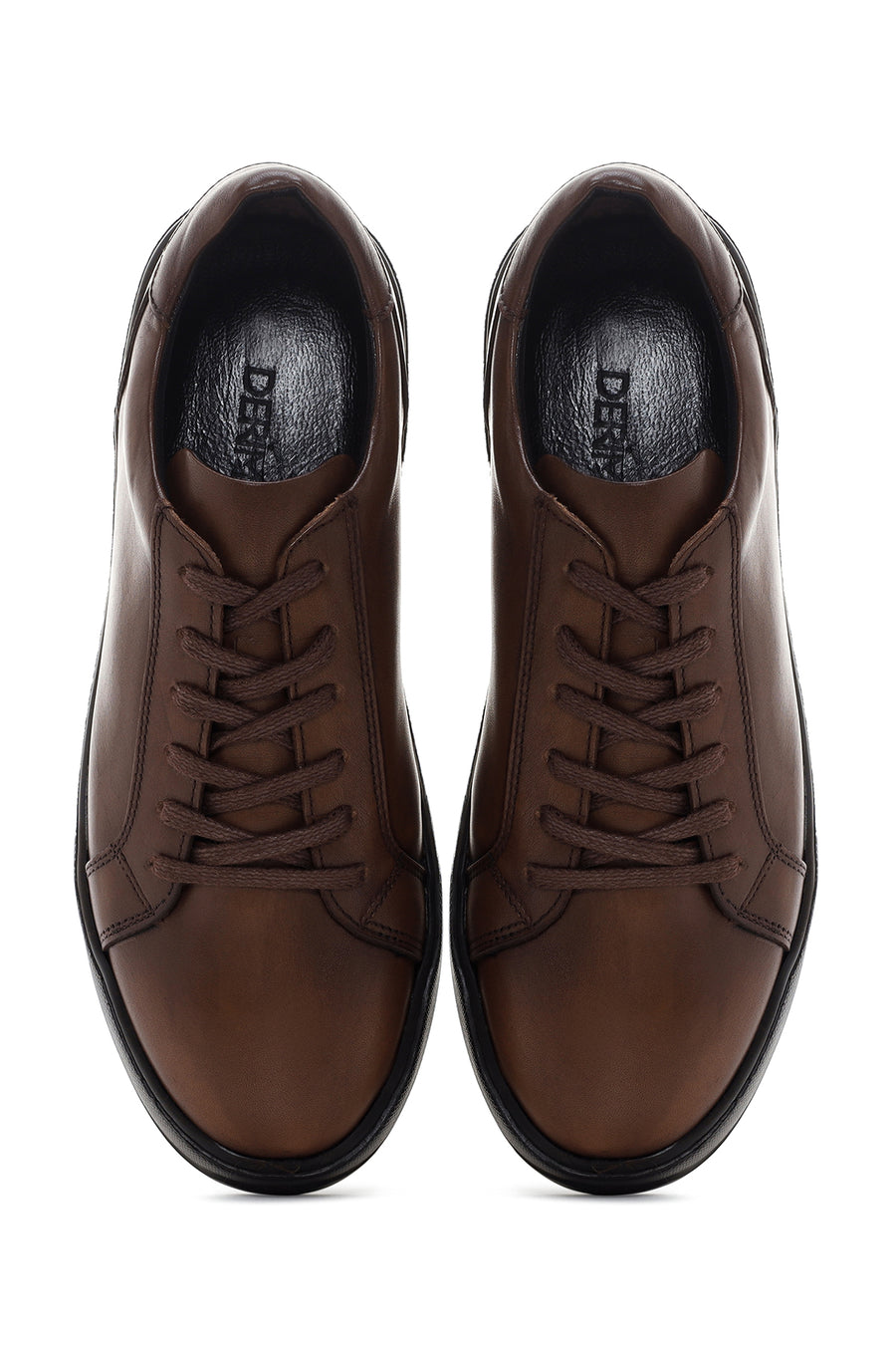 Men's Brown Lace-Up Leather Sneakers