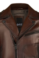 Carter Male Brown Double-breasted Collar Leather Jacket | Derimod