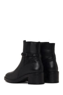 Woman Black Zip Closure Thick-Heeled Leather Boots | Derimod