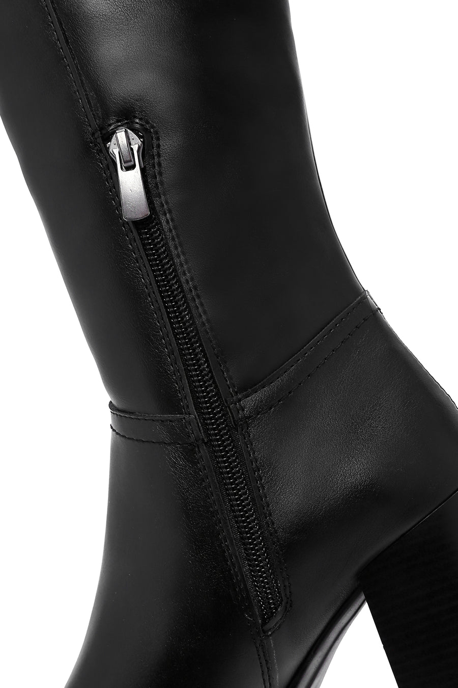 Women's Black Thick Heeled Zippered Boots