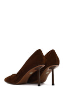 Women's Brown Thin Heeled Suede Leather Stiletto | Derimod